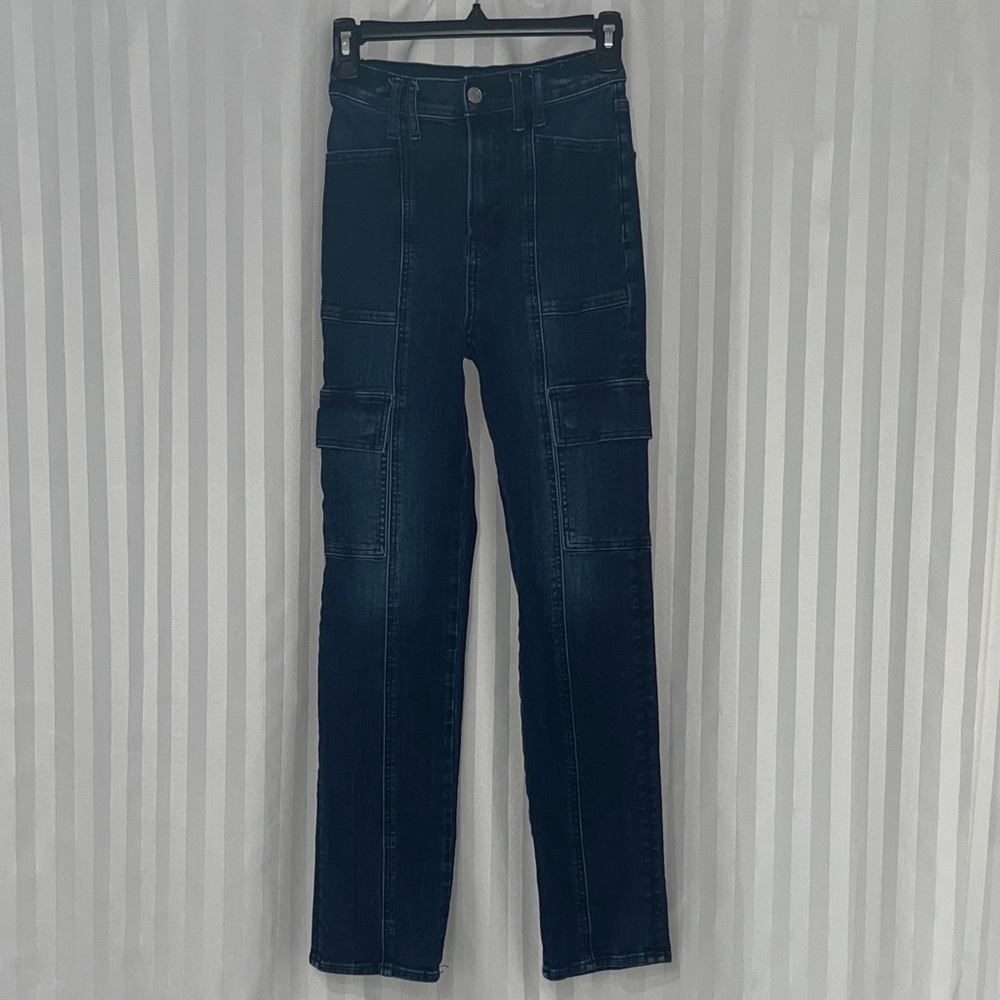 Express Super High Waisted Dark Wash '90s Slim Vintage Cargo Jeans